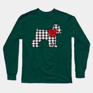 Plaid Mini Schnauzer With Red Bow Long Sleeve T-Shirt